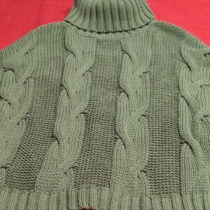 Sage Green Cable Knit Turtleneck Sweater